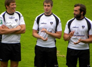 Les deuxièmes lignes du CA Brive lors de la présentation officielle de l'équipe pour la saison en Top 14 2013-2014
