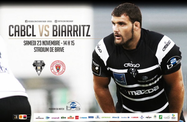 l'affiche du match de Top14 entre le CA Brive et le Biarritz Olympique