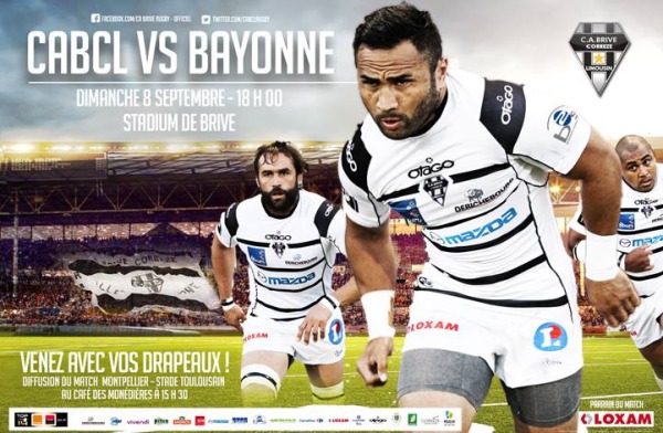 l'affiche du match entre le CA Brive et l'Aviron Bayonnais
