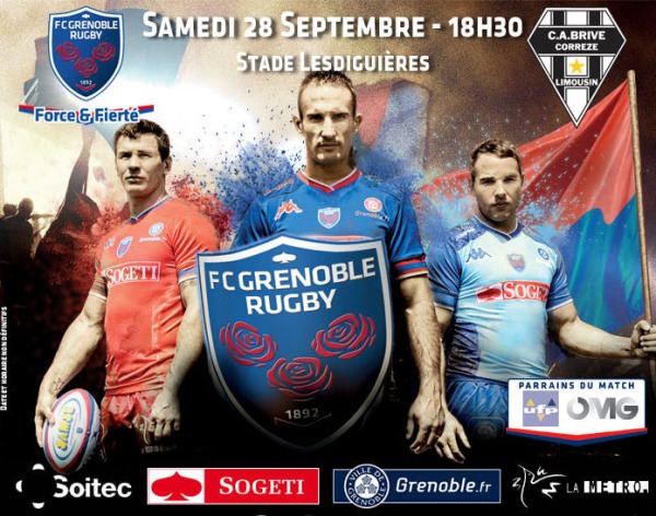 l'affiche du match entre le fc grenoble rugby et le CA Brive