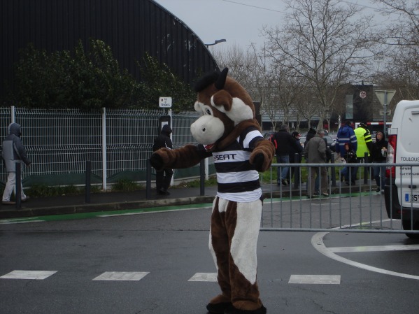 zouzou la mascotte officielle des 100% coujou en déplacement à Toulouse pour encourager les zèbres du CA Brive Corrèze Limousin