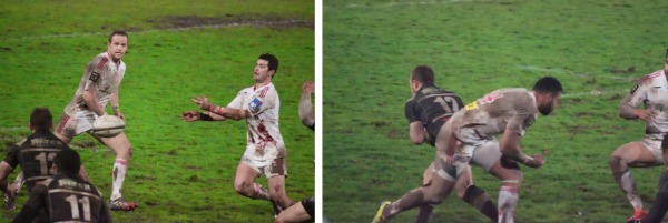 Thomas Sanchou intercepte la balle contre le Stade Français et s'en va marquer l'essai du bonus pour le CA Brive