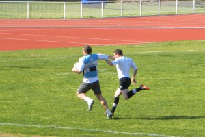 Ca sent l'essai suite à une interception pour l'équipe bleue du CA Brive à l'entrainement