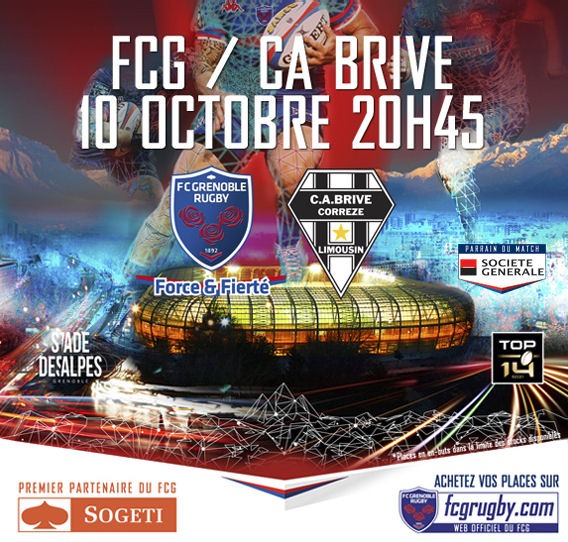 L'affiche du matchde Top 14 entre le FC Grenoble et le CA Brive