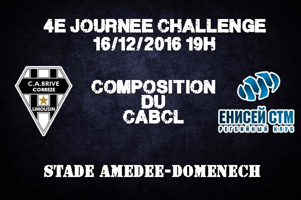 Composition du CABCL pour affronter Enisei à Amédée Domenech - saison 2016/2017