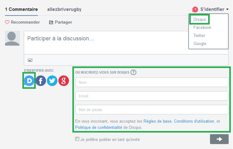 Disqus : Se connecter
