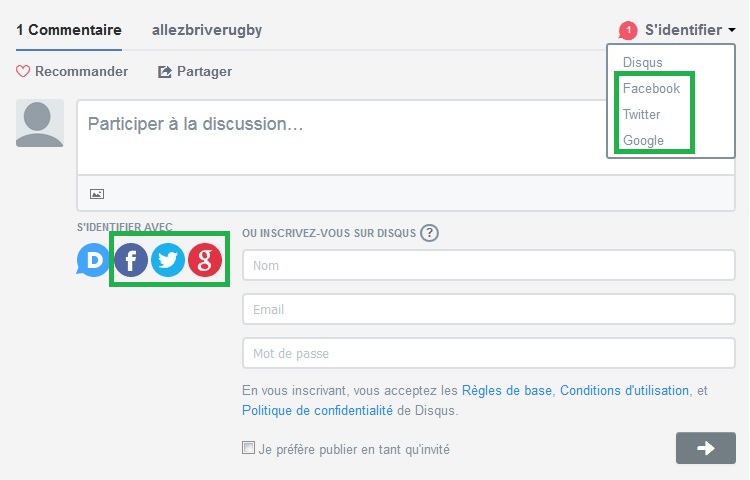 Disqus : connexion avec les réseaux sociaux